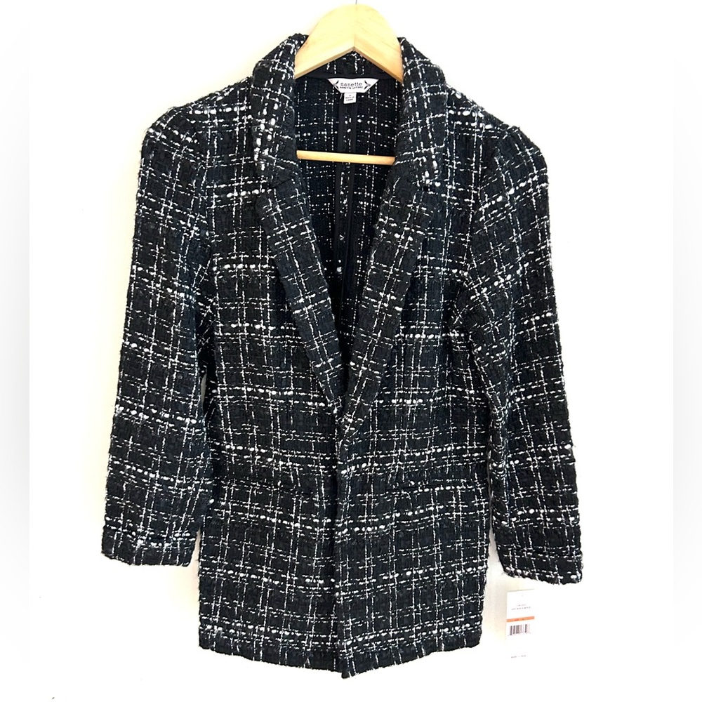 Nanette Lepore Black and White Metallic Tweed Blazer Jacket NWT New- Size Small
